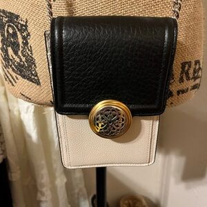 Brighton Ferrara Collection Black and Cream Crossbody Bag with Gold Detail